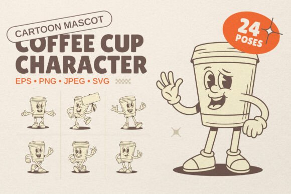 Download Coffee Cup Cartoon Mascot Character - Premium Bundle