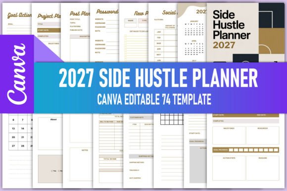 Download Editable 2027 Side Hustle Planner Canva - 2027 Collection