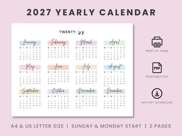 Download 2027 Landscape Yearly Calendar Template - 2027 Collection