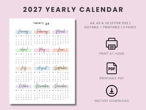 Download 2027 Yearly Calendar Canva Template - 2027 Collection