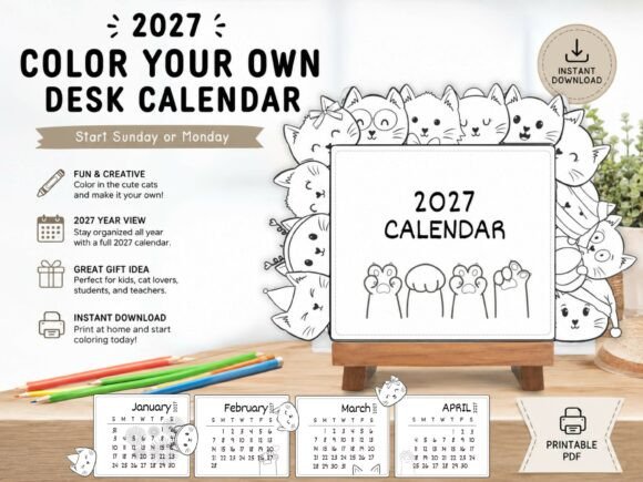 Download 2027 Cute Cat Colouring Calendar - 2027 Collection