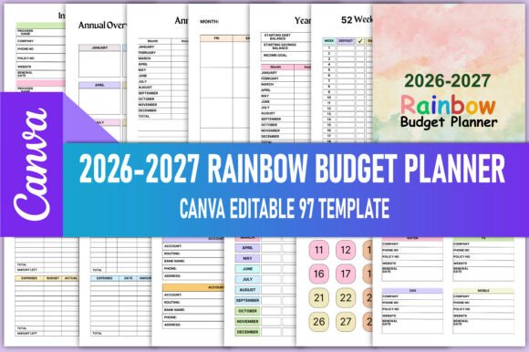 Download 2026-2027 Rainbow Budget Planner Canva - 2027 Collection