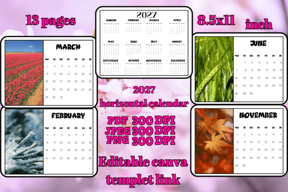 Download 2027 Horizontal Calendar with Images - 2027 Collection