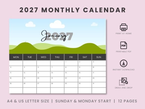 Download 2027 Monthly Custom Canva Frame Calendar - 2027 Collection