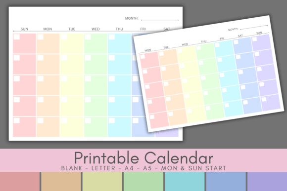 Download Pastel Rainbow Blank Calendar Printable - Blank calendar Collection