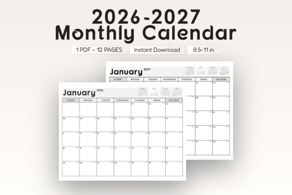 Download 2026-2027 Monthly Calendar Landscape - 2027 Collection